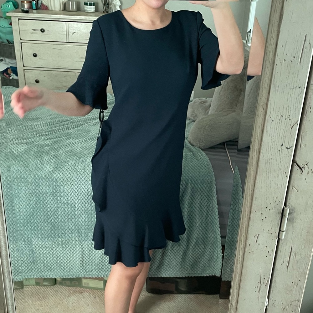 NWT Karl Largerfeld Navy Blue Ruffle Dress - Picture 11 of 13